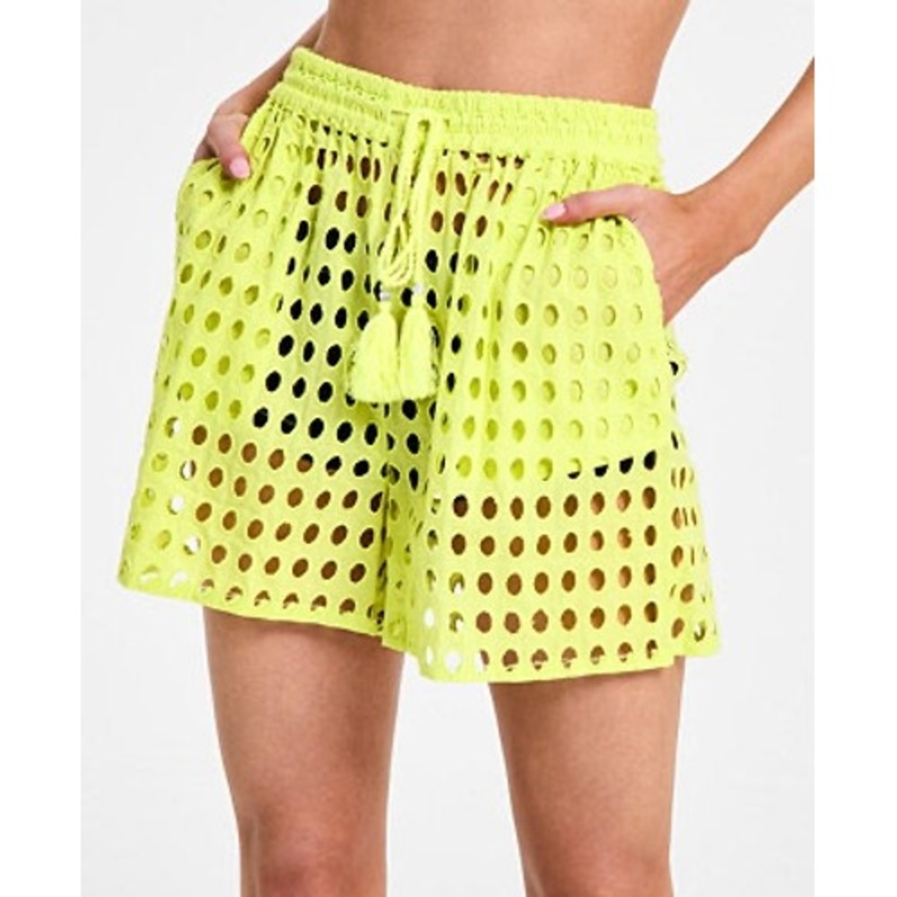 NWT Dotti Women's Cotton Openwork Dot Drawstring-Waist Shorts Tassel XL $58